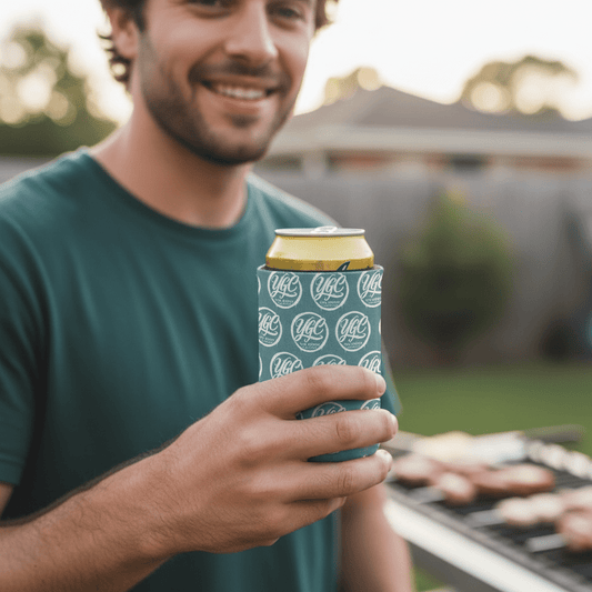 YGC White Logo Grid Stubby Cooler - You Good? Clothing